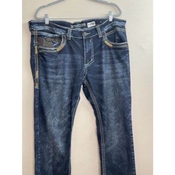 Affliction Black Premium Ace Distressed AcidDark Wash Straight Jeans Men Size 34 - Picture 7 of 13